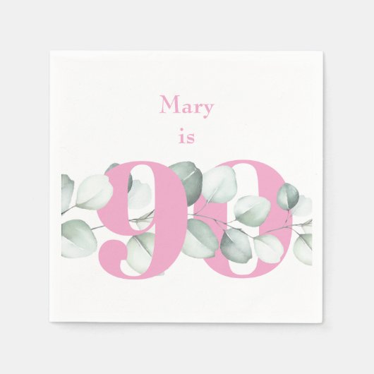 Roze 90ste verjaardag gepersonaliseerde cocktail s servet (Voorkant)