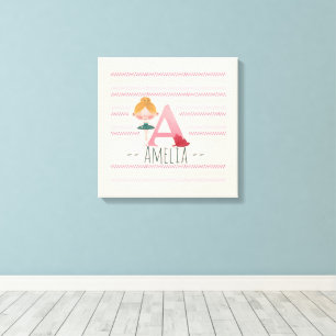 Roze “A” Monogram Ballerina Kunst Canvas Afdruk