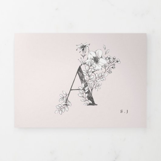 Roze 'A' Monogram mooie schetsen bruiloft Drieluik Uitnodiging (Cover)