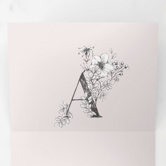 Roze 'A' Monogram mooie schetsen bruiloft Drieluik Uitnodiging (Binnenzijde eerst)