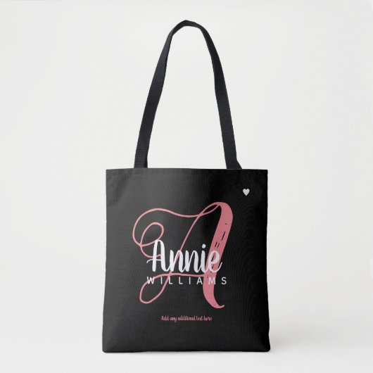 roze A-monogram op zwart Tote Bag (Voorkant)