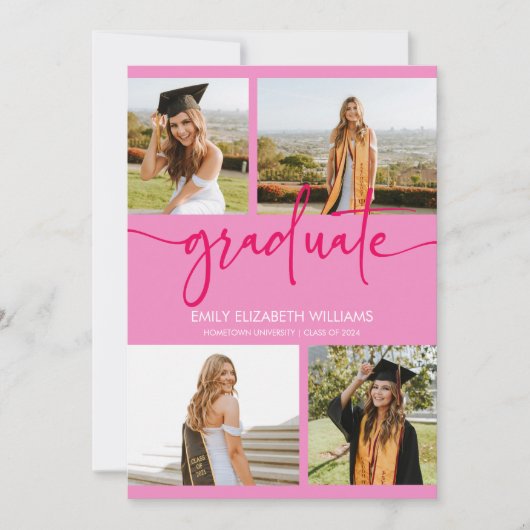 Roze Aangepast Afbeelding Fotocollage Afstuderen Aankondiging (Voorkant)
