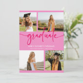 Roze Aangepast Afbeelding Fotocollage Afstuderen Aankondiging (Staand voorkant)