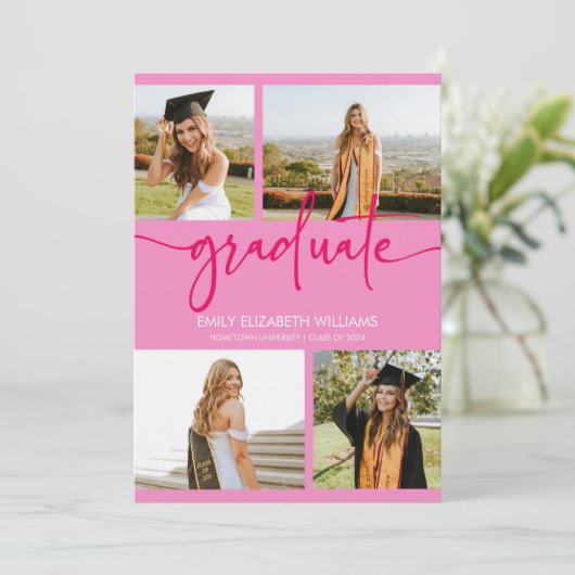 Roze Aangepast Afbeelding Fotocollage Afstuderen Aankondiging (Staand voorkant)