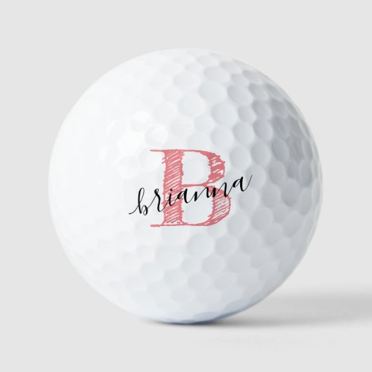 Roze, aangepast Elegant Script Monogram Initiaal Golfballen (Voorkant)