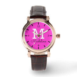 Roze, aangepast Monogram Horloge