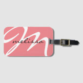 Roze Aangepast Script Initiaal Letter M Bagagelabel (Voorkant (horizontaal))