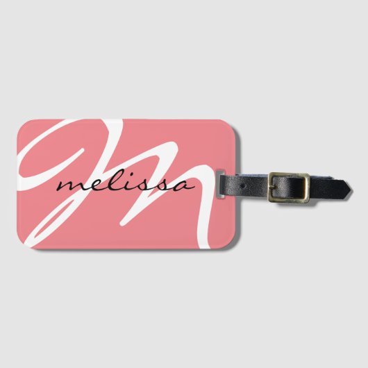 Roze Aangepast Script Initiaal Letter M Bagagelabel (Voorkant (horizontaal))