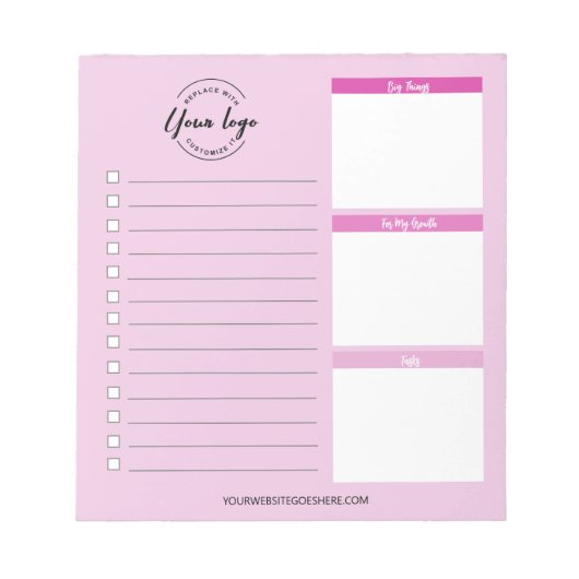 Roze aangepast zakelijk logo website Promotioneel Notitieblok (Voorkant)