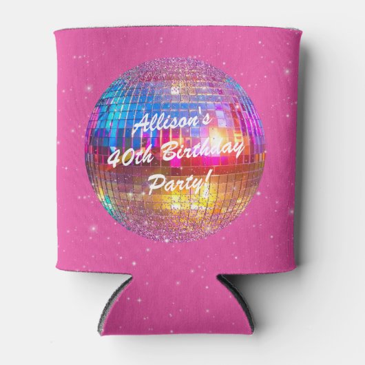 Roze Aangepaste 40e Verjaardag Groovy Disco Ball F Blikjeskoeler (Voorkant)
