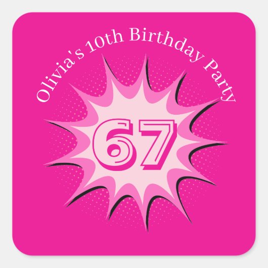 Roze Aangepaste 67 Meme Vierkante Sticker (Voorkant)