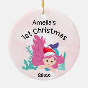 Roze Aangepaste baby eerste kerstfeest 2021 Keramisch Ornament