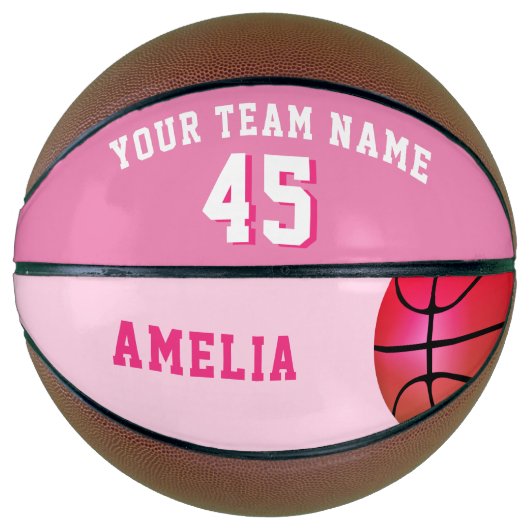 Roze Aangepaste Basketball met teamnaamnummer Basketbal (Voorkant)