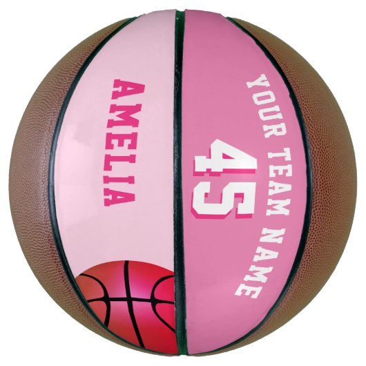 Roze Aangepaste Basketball met teamnaamnummer Basketbal (Verticaal)