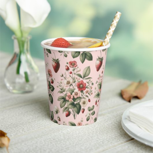 Roze Aangepaste Bes Zoete Aardbei Papieren Bekers (Insitu)