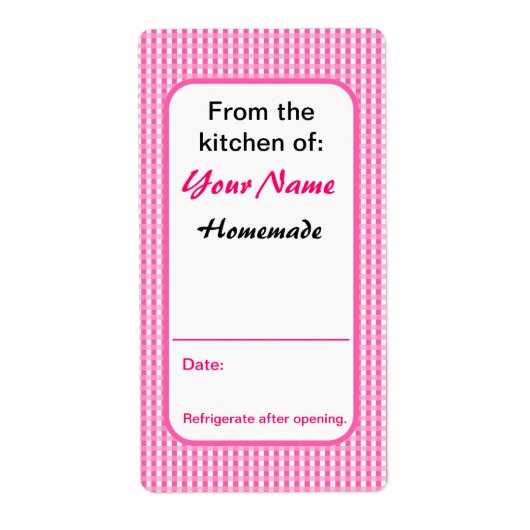 Roze aangepaste bliksetiketten uit de keuken van etiket (Voorkant)