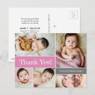 Roze aangepaste geboorteaankondiging baby bedankt  briefkaart