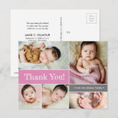 Roze aangepaste geboorteaankondiging baby bedankt  briefkaart (Voorkant / Achterkant)
