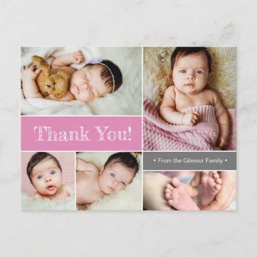 Roze aangepaste geboorteaankondiging baby bedankt  briefkaart (Voorkant)