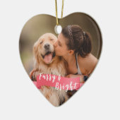 Roze aangepaste hond foto 2-zijdige Happy Pawholid Keramisch Ornament (Links)