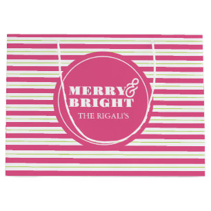Roze aangepaste Kerstmis Merry & Bright Groot Cadeauzakje