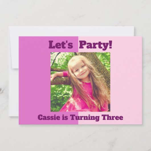  Roze Aangepaste Kinder Foto Meisjes Verjaardagsfe Kaart (Voorkant)