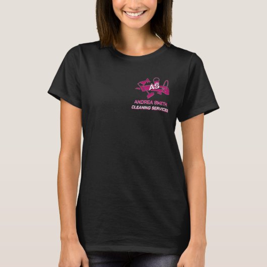 Roze Aangepaste Logo Monogram Schoonmaak Diensten  T-shirt (Voorkant)