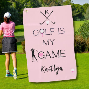 Roze aangepaste moderne golf is mijn spel Monogram Golfhanddoek