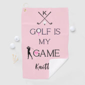 Roze aangepaste moderne golf is mijn spel Monogram Golfhanddoek (Insitu)