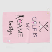 Roze aangepaste moderne golf is mijn spel Monogram Golfhanddoek (Horizontaal)