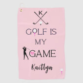 Roze aangepaste moderne golf is mijn spel Monogram Golfhanddoek (Voorkant)