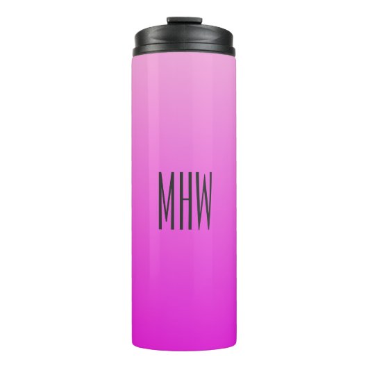 Roze aangepaste monogram gradiënt tumbler thermosbeker (Voorkant)