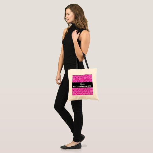 Roze Aangepaste naam beste leraar Tote Bag (Voorkant (model))