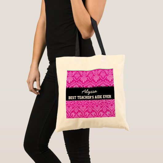 Roze Aangepaste naam beste leraar Tote Bag (Voorkant (product))