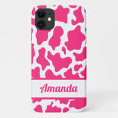 Roze aangepaste naam Cow Print Patroon Case-Mate iPhone Case (Achterkant)