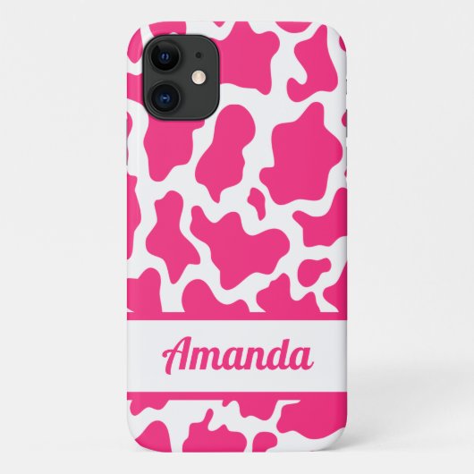 Roze aangepaste naam Cow Print Patroon Case-Mate iPhone Case (Achterkant)