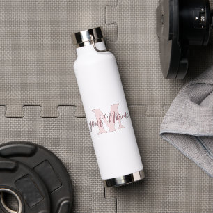 Roze   Aangepaste naam en monogram Waterfles