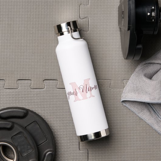 Roze | Aangepaste naam en monogram Waterfles (Gym)