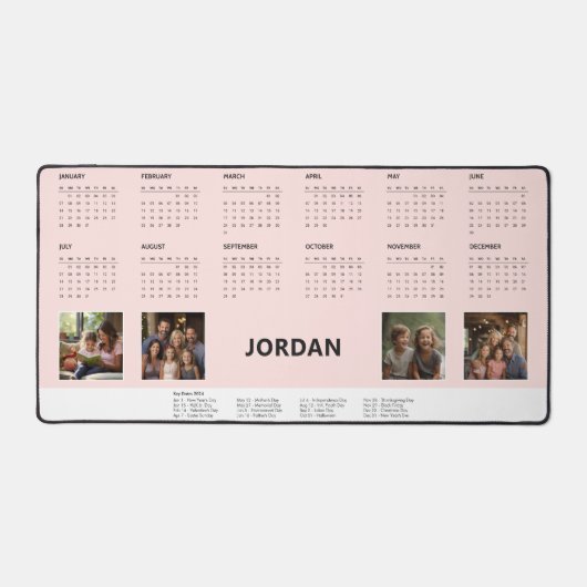 Roze Aangepaste Naam Familie Collage 2024 Kalender Bureaumat (Voorkant)