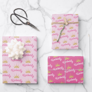 Roze aangepaste naam gepersonaliseerd inpakpapier vel