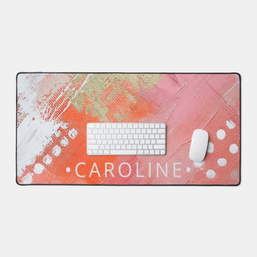 Roze Aangepaste Naam Moderne Abstracte Kunst Kleur Bureaumat (Keyboard & Muis)