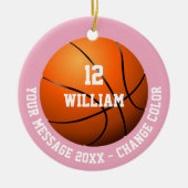 Roze Aangepaste Naam Nummer Bericht Basketbal Keramisch Ornament (Voorkant)