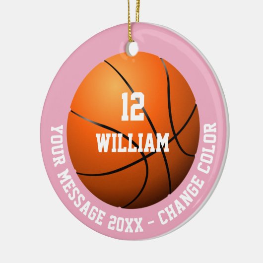 Roze Aangepaste Naam Nummer Bericht Basketbal Keramisch Ornament (Links)