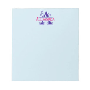 Roze Aangepaste Naam Paarse Bloemen Monogram Perso Notitieblok