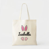 Roze aangepaste naam Pasen Bunny Ears Feet Egg Hun Tote Bag (Voorkant)