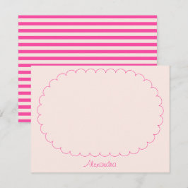 Roze aangepaste naam script strepen en geschulpte  notitiekaartje