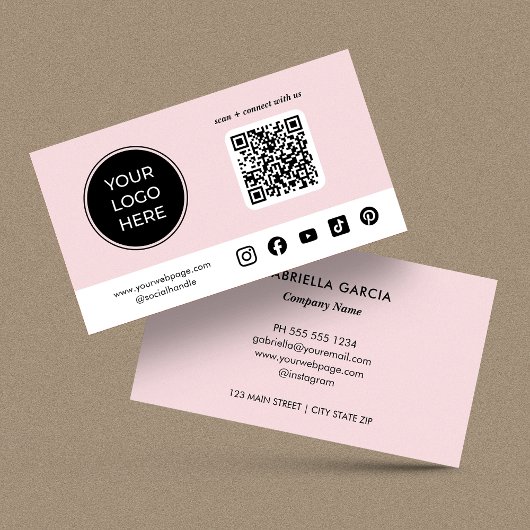 Roze aangepaste QR-code logo voor sociale media Visitekaartje