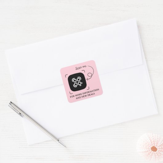Roze aangepaste QR-code Vierkante Sticker (Envelop)