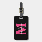 Roze Aangepaste Reiziger Eerste Letter Naam Initia Bagagelabel (Voorkant verticaal)