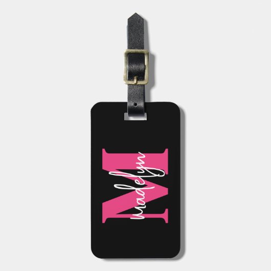 Roze Aangepaste Reiziger Initiaal Naam Monogram Bagagelabel (Voorkant verticaal)
